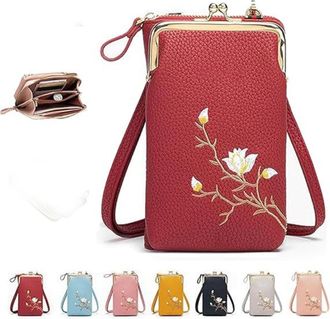 Generic Shamfreshen Women Sling Cross-Body Wallet, Women Sling Cross-Body Wallet - with Mobile Cell Phone Holder, for Travel & Daily (Red)