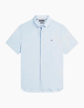Tommy Hilfiger Mens Tommy Hilfiger Pigment Dyed Linen SS Shirt C10 Breezy Blue - Size: 40/Regular