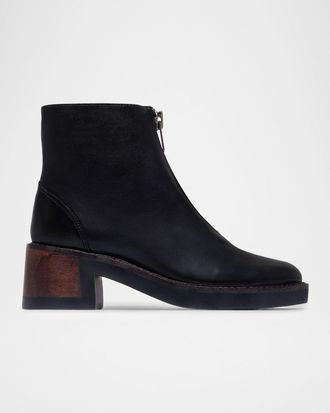 Bernardo Tess Leather Front-Zip Ankle Boots
