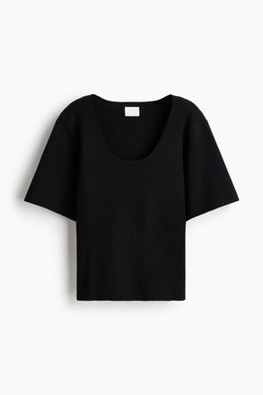 H&M T-Shirt aus Feinstrick - Schwarz