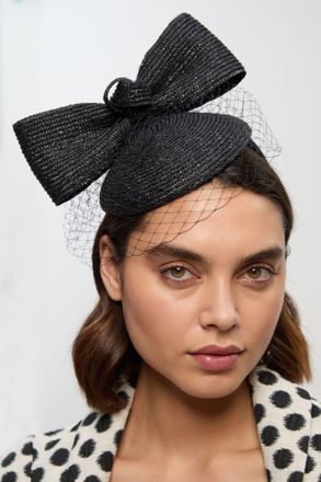 Karen Millen Womens Bow Detail Headband Fascinator - Black Straw - One Size