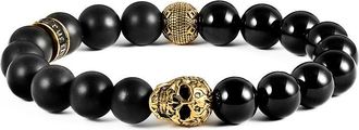 Crucible Jewelry Crucible Los Angeles Single Skull Stretch Bracelet with 10mm Matte and Polished Black Onyx Beads