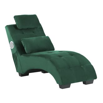 Beliani Chaise Longue De Terciopelo Verde Esmeralda Altavoz Bluetooth Puerto Usb Moderno Sala De Estar Simorre