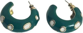 Bottega Veneta Green Studded Hoop Earrings