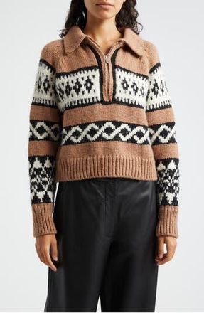 A.L.C. Carter Merino Wool Blend Quarter Zip Pullover in Camel Multi at Nordstrom Rack, Size Large
