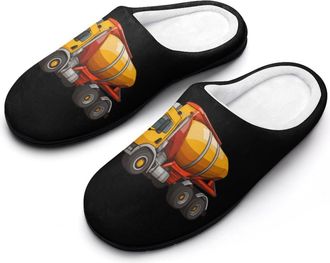 Generic Cement Trucks Concrete Mixer Truck Womens Slippers Warm House Slippers Indoor House Shoes with Anti-Skid Rubber Sole