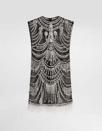 Dolce & Gabbana Short Tulle Dress With Chandelier Embroidery - Woman Dresses Multi-colored 40