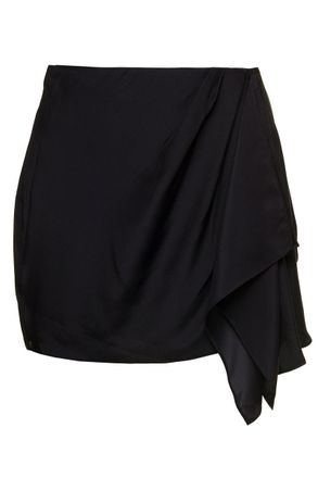 Gauge81 Anjo Black Miniskirt With Dramatic Side Draping Detail In Silk Woman Gauge81