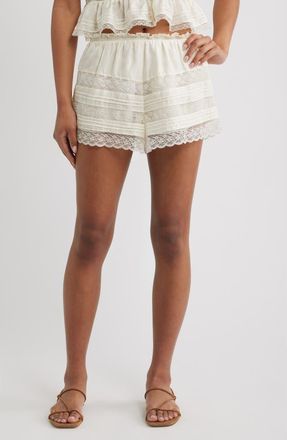 LoveShackFancy Emanuela Silk & Lace Shorts in Ivory at Nordstrom, Size Xx-Large
