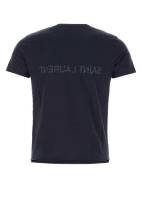 Saint Laurent Logo-Embossed Cotton T-Shirt - Navy