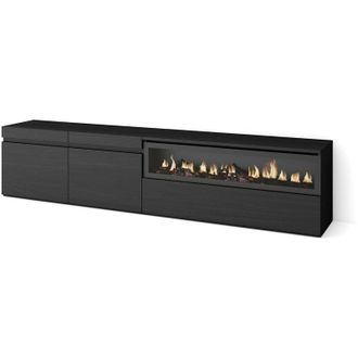 Skraut Home Skraut Home - Mueble Tv, Televisi&oacute;n, Muebles De Sal&oacute;n, Almacenaje, 200x45x35cm, Para Tv Hasta 80, Chimenea El&eacute;ctrica, Estilo Moderno, Negro