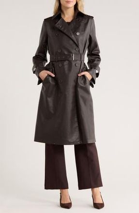 Max Studio Faux Leather Long Trench Coat in Brown at Nordstrom Rack, Size Large