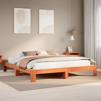 vidaXL Vidaxl - Cama Sin Colch&oacute;n Madera Maciza De Pino Marr&oacute;n Cera 200x200 Cm