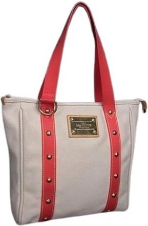 Louis Vuitton Beige Red Color Canvas Handbag Shoulder Bag Tote Bag (Pre-Owned)