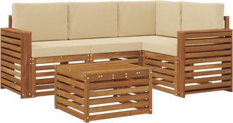 vidaXL Conjunto De Sof&aacute;s De Exterior 5 Uds. Natural Y Beige Poli&eacute;ster Vidaxl
