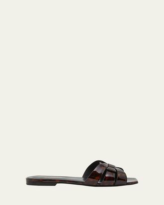 Saint Laurent Tribute Tortoise Shell Flat Slide Sandals