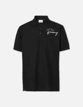 Burberry Mens Mens Black Burberry Embroidered Oversized Logo Piqu&eacute; Polo - Size: 38