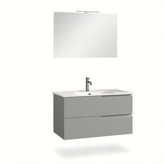 Aquadesign Mueble de ba&ntilde;o de 4 piezas en mdf gris mate