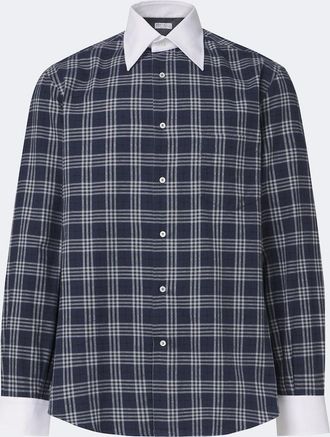 Brunello Cucinelli Camisa de franela en mezcla de algod&oacute;n a cuadros