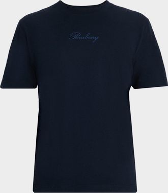 Burberry Mens Check Cursive Logo Cotton T-Shirt
