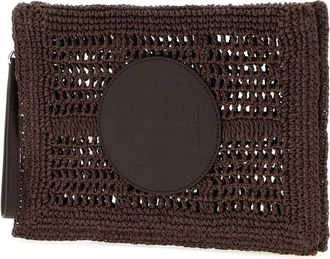 Tory Burch Womens Brown Raffia Ella Clutch Darkcocoa Portafogli Wallet