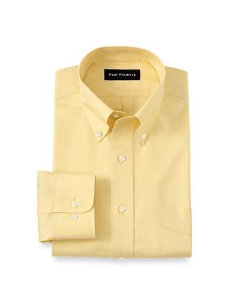 Paul Fredrick Tailored Fit Non-iron Cotton Pinpoint Solid Button Down Collar Dress Shirt in Yellow at Nordstrom, Size 15 - 33