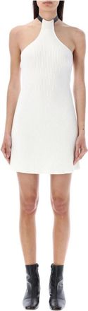 Courr&egrave;ges Crocher Ribgebreide Mini Jurk - Dames - Korte kleedjes - Wit - S - Polyester - Kleedjes