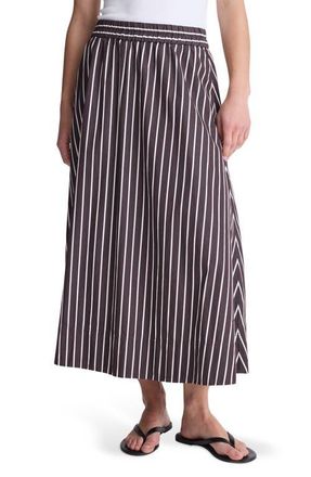 Madewell Stripe Cotton Poplin A-Line Midi Skirt in Chocolate Plum at Nordstrom, Size Xx-Small