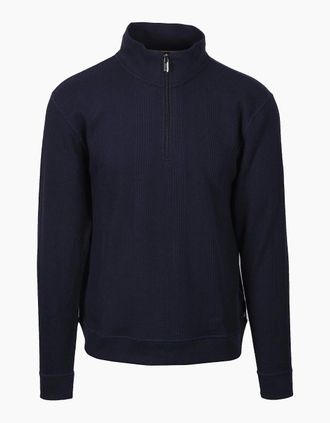 HUGO BOSS Mens Boss Black STRUCTURE HALF ZIP DARK BLUE - Navy - Size: 44