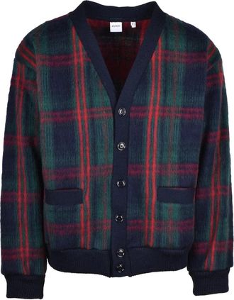 Aspesi V-Neck Button-Up Cardigan In Bold Plaid Pattern