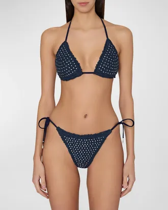 Milly Cabana Crystal Glimmer Crochet Bikini Bottoms