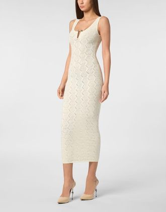 Philipp Plein Viscose Long Dress Monogram Women in White at Nordstrom, Size X-Small