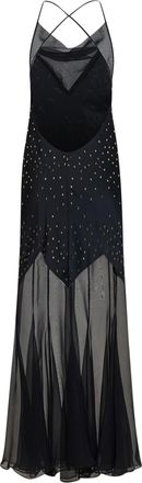 Paco Rabanne Crystal-Embellished Satin and Chiffon Evening Dress - Black