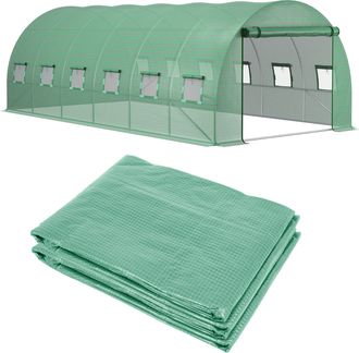 OUTSUNNY Cubierta De Invernadero De T&uacute;nel 6x3x2 M Cubierta De Repuesto Invernadero Polietileno Con 12 Ventanas Y Puerta Enrollable Protecci&oacute;n De Plantas