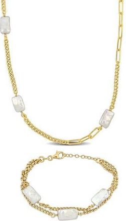 Delmar Cultured Pearl Bracelet & Necklace Set in Gold at Nordstrom Rack