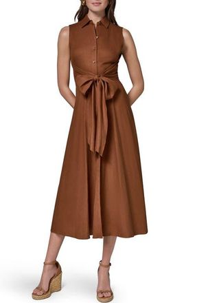 DKNY Sleeveless Linen Blend Shirtdress in Cognac at Nordstrom, Size 12