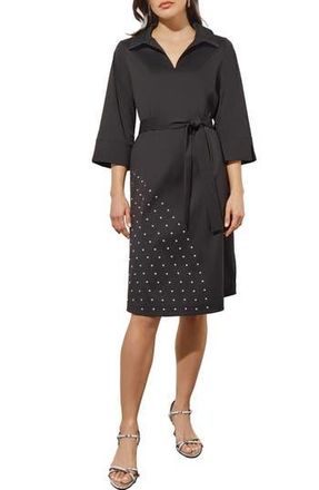 Ming Wang Stud Detail Cotton Blend Shirtdress in Black at Nordstrom Rack, Size X-Small