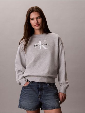 Calvin Klein Jeans Calvin Klein Womens Monologo French Terry Relaxed Sweatshirt - Medium Grey - XL