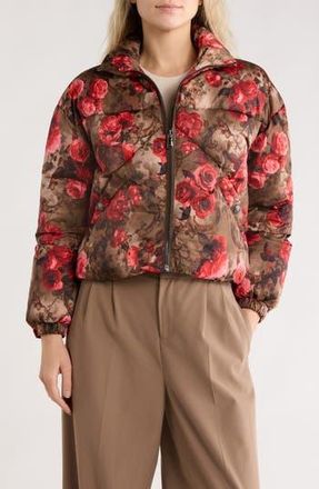 L'agence Jessi Crop Puffer Jacket in Army/Pink Floral Cheetah at Nordstrom Rack, Size X-Small
