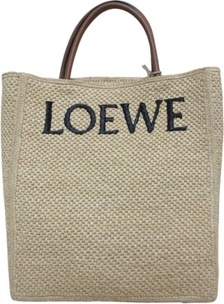 Loewe Beige Brown Raffia Leather Shoulder Bag Tote Bag (Pre-Owned)