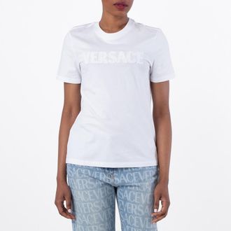 Versace Logo-Applique Crewneck T-Shirt, Brand Size 40 ( US Size 4 )