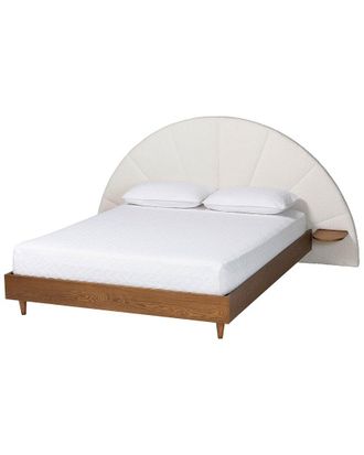 Baxton Studio Bernice Japandi Boucle & Wood Queen Bed