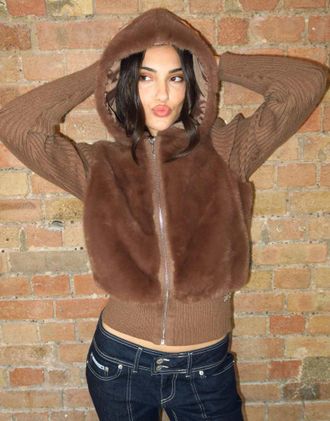 Juicy Couture Naila giacca con bordi a coste a contrasto e zip, marrone