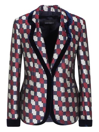 Emporio Armani checked velvet-trimmed blazer - Blue