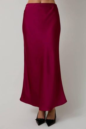 Le Lis Blanc Deux Bias Satin Maxi Skirt In Cranberry