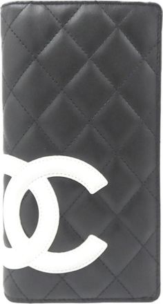 Chanel Black White Leather Long Wallet (Bi-Fold) (Pre-Owned)