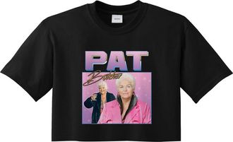 Sanfran Clothing Pat Butcher Homage Funny UK Tribute Eastenders Gift TV Fan 90s Legend Crop Top Shirt Small/Black