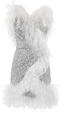 Dolce & Gabbana sequinned wrap party dress - women - Polyamide/Spandex/Elastane/Nylon/Ostrich Feather - 40 - Silver