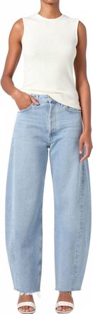 A Gold E Luna High Rise Pieced Barrel Jean In Void