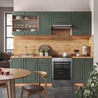 Vicco Mueble De Cocina Fame-line, Green-gold Country/gold Power Roble, 240 Cm, Et Antracita